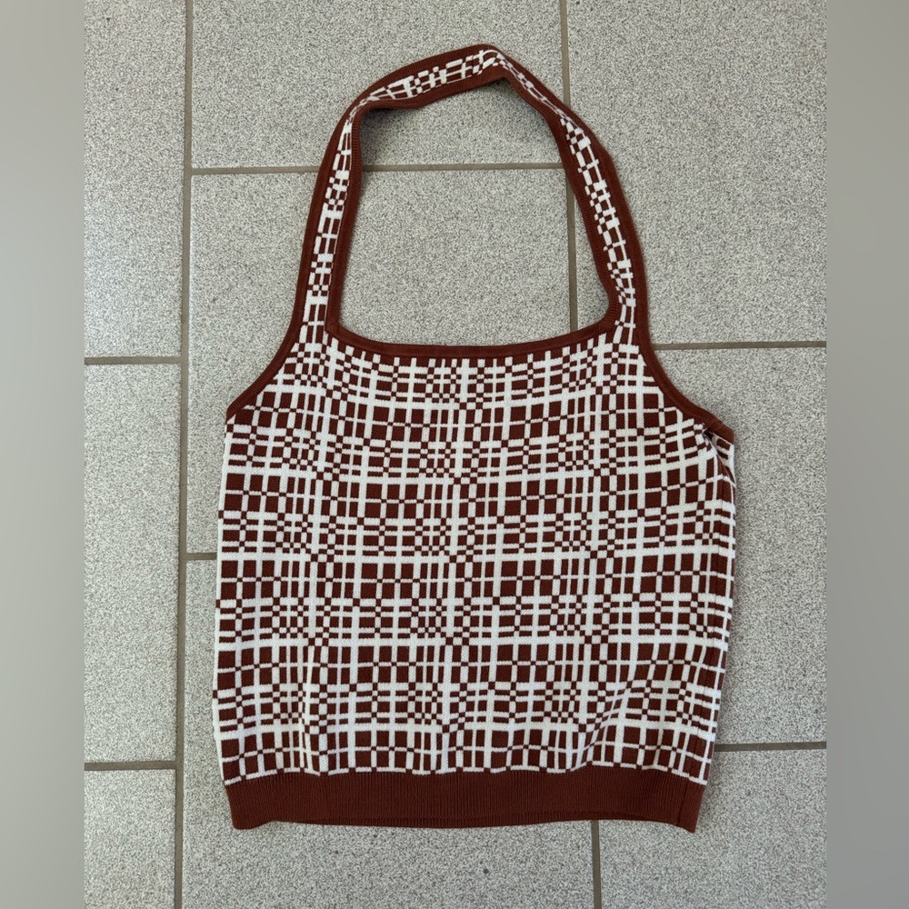 Abercrombie Brown Elevated Knit Jacquard Halter Tank XL